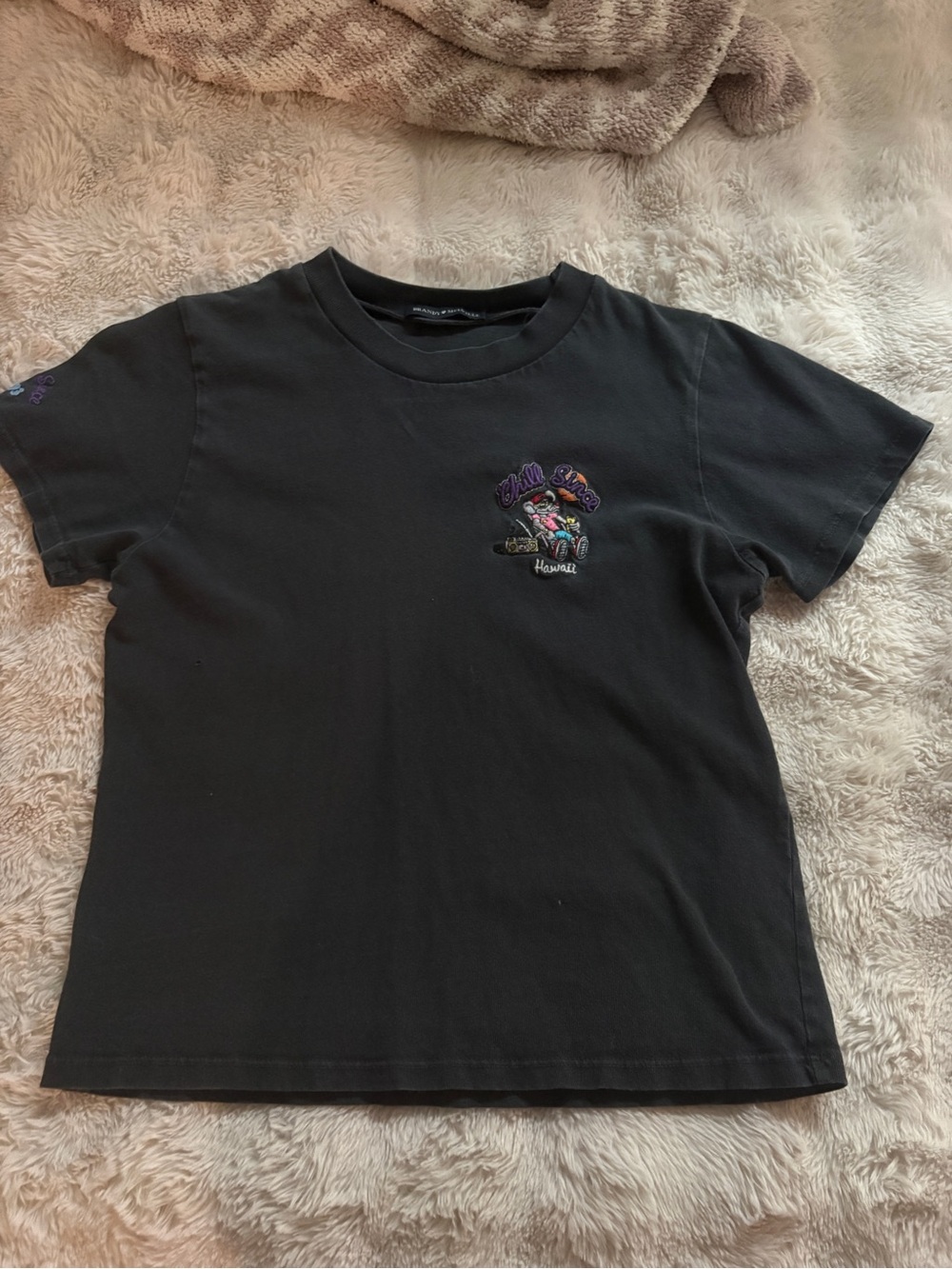 Rare Brandy Melville Black Graphic Tee with Rat Embroidery